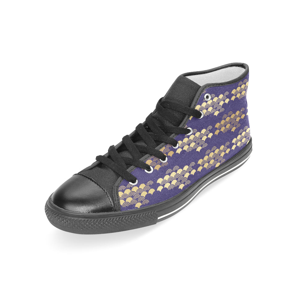 Beautiful japanese fan pattern Women's High Top Canvas Shoes Black