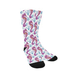 Purple seahorse blue coral pattern Crew Socks