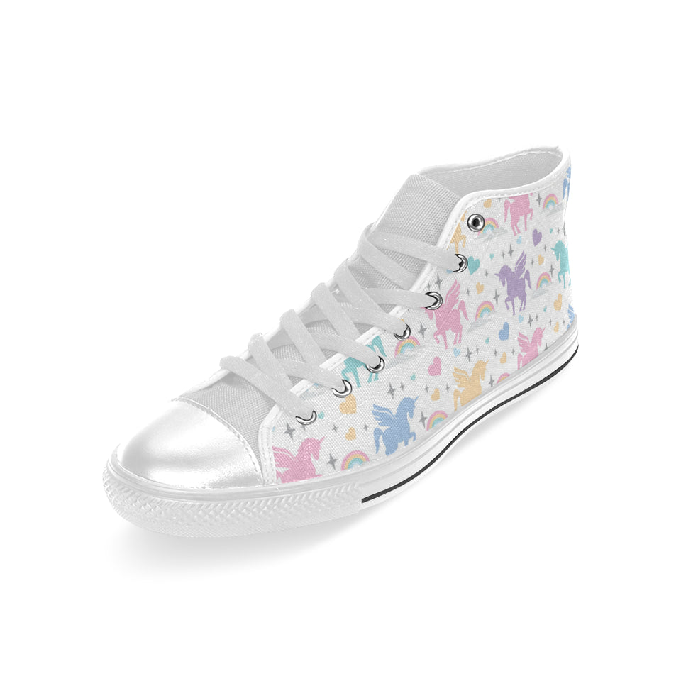 colorful unicorn rainbow heart pattern Men's High Top Canvas Shoes White