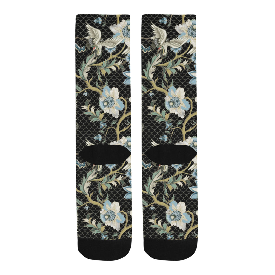 Japanese crane ornament elements Crew Socks