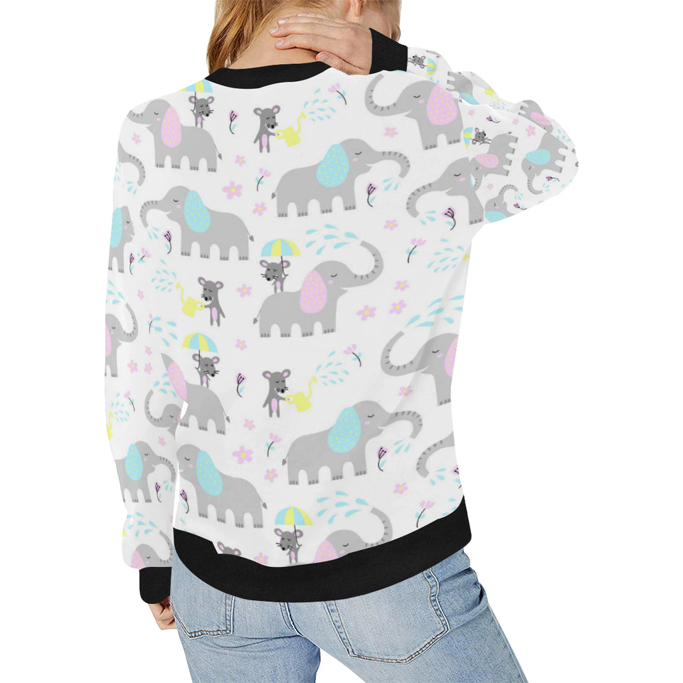 Cute elephant mouse pattern Women's Crew Neck Sweatshirt
