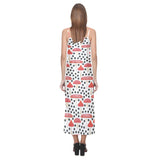 Red mushroom dot pattern V-Neck Open Fork Long Dress