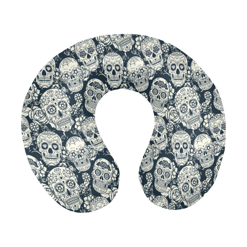 Sugar skull black white pattern U-Shaped Travel Neck Pillow