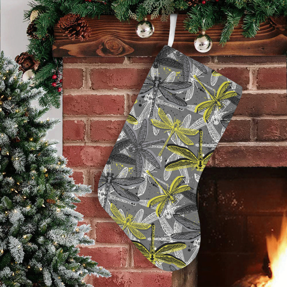 Hand drawn dragonfly pattern Christmas Stocking