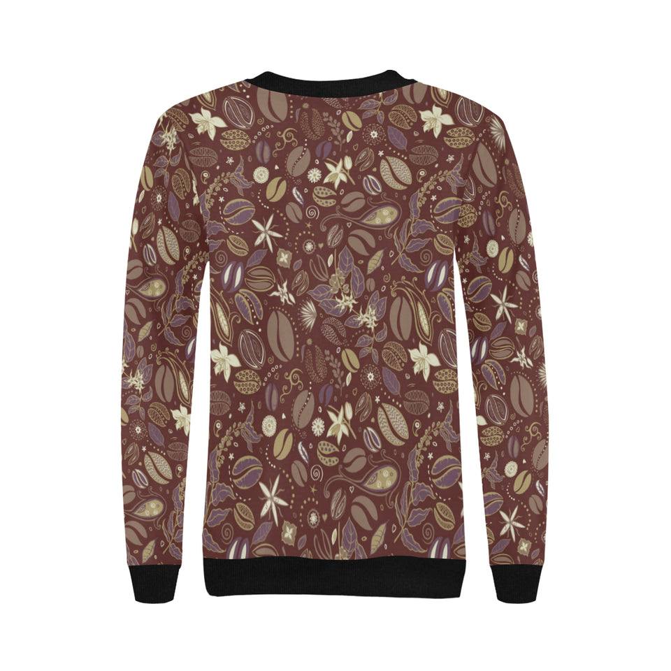 Coffee bean flower pattern Women's Crew Neck Sweatshirt