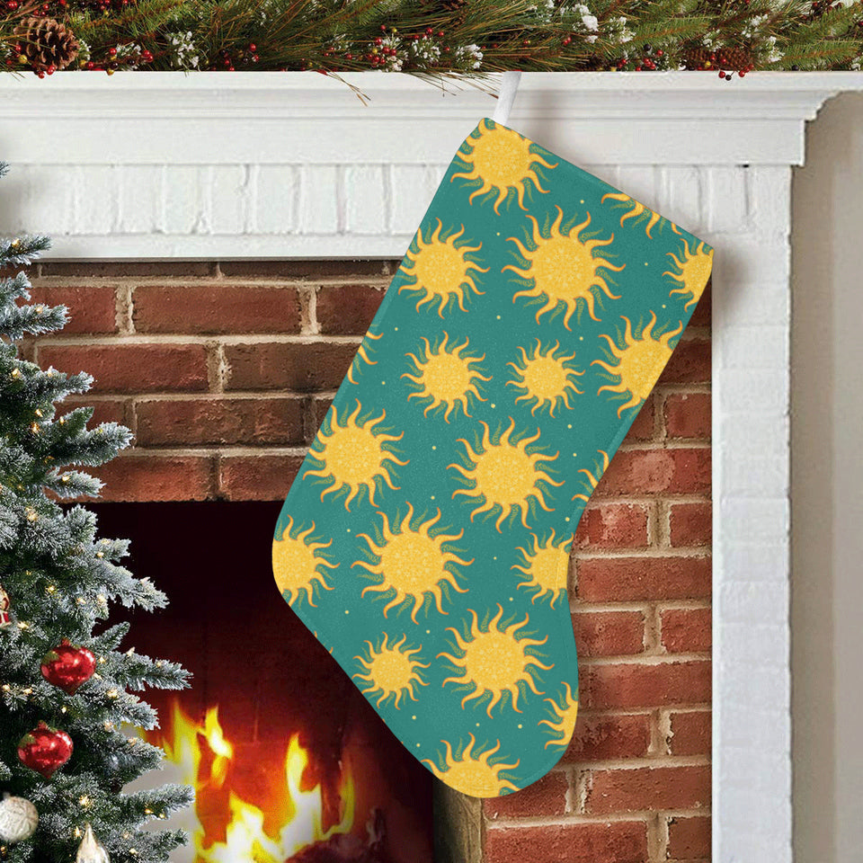 Sun green background Christmas Stocking