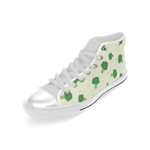 Broccoli pattern Men's High Top Canvas Shoes White