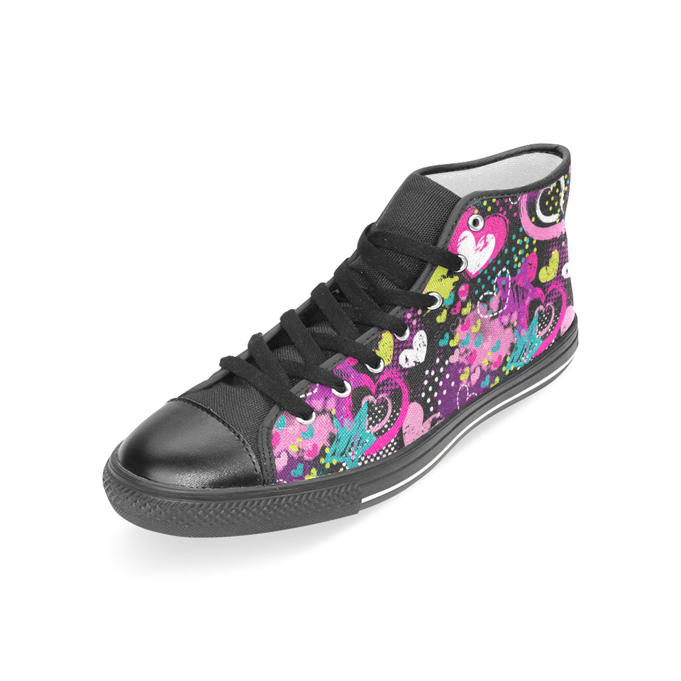 heart dot wave star creative design pattern Women's High Top Canvas Shoes Black