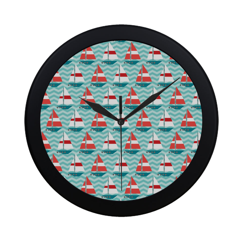 Red White sailboat wave background Elegant Black Wall Clock
