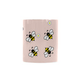 Cute bee flower pattern pink background Classical White Mug (Fulfilled In US)