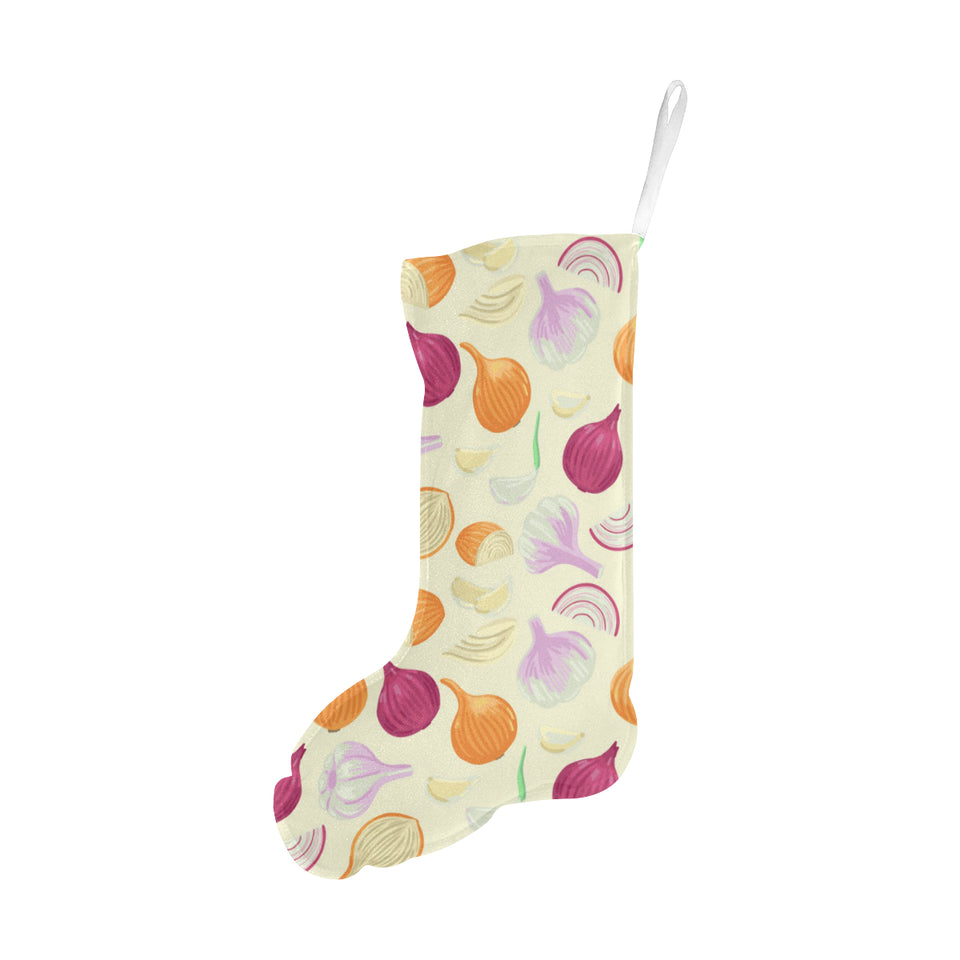 Onion garlic white red pattern Christmas Stocking