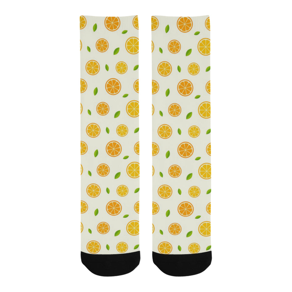 oranges leaves pattern Crew Socks