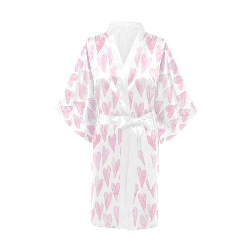 Watercolor pink heart pattern Women's Short Kimono Robe