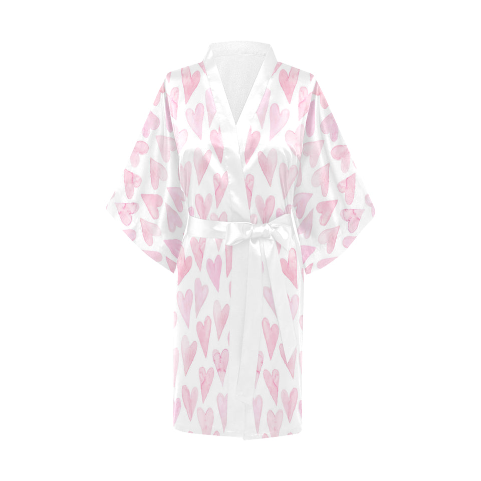 Watercolor pink heart pattern Women's Short Kimono Robe