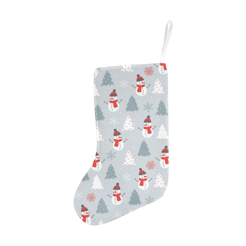 Snowman christmas tree snow gray background Christmas Stocking