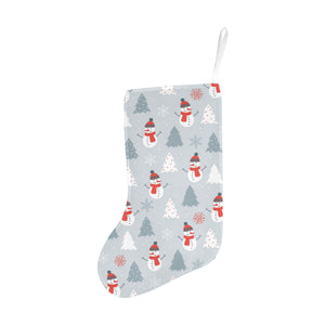 Snowman christmas tree snow gray background Christmas Stocking