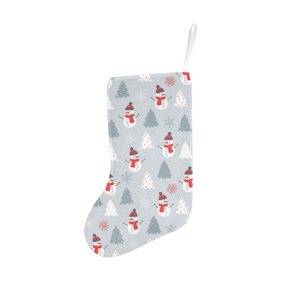 Snowman christmas tree snow gray background Christmas Stocking