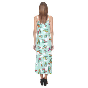 Helicopter design pattern V-Neck Open Fork Long Dress