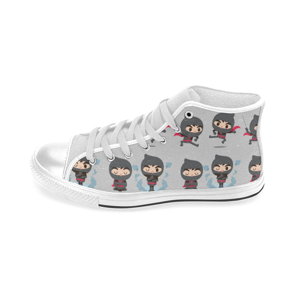 Cute ninja pattern Men's High Top Canvas Shoes White