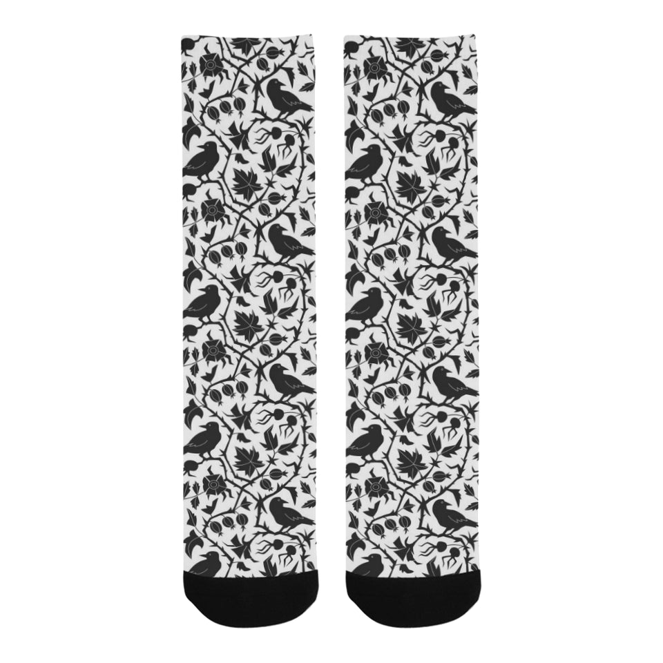 Crow dark floral pattern Crew Socks