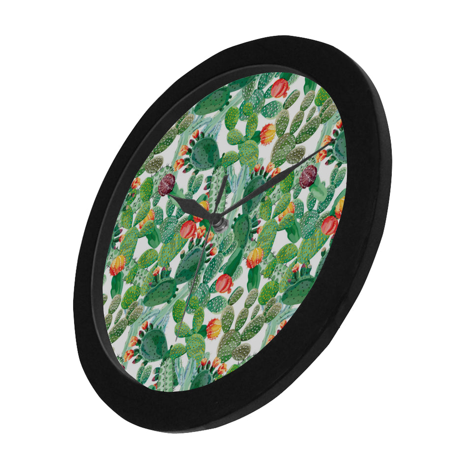 Cactus design pattern copy Elegant Black Wall Clock
