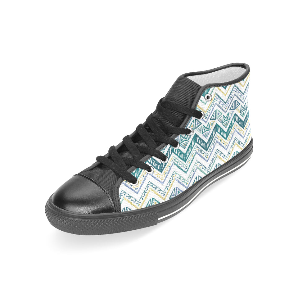 zigzag  chevron paint design pattern Women's High Top Canvas Shoes Black