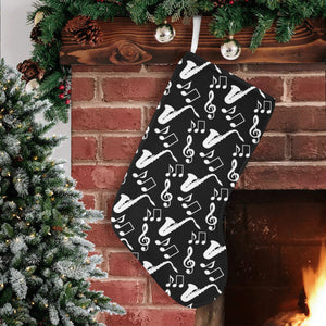 Saxophone music notes treble clef black white them Christmas Stocking