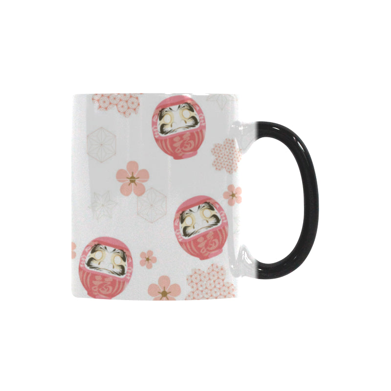 Daruma japanese wooden doll cherry blossom flower Morphing Mug Heat Changing Mug