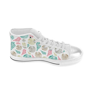 Colorful shell pattern Women's High Top Canvas Shoes White