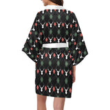 Deer Christmas new year pattern argyle Women's Short Kimono Robe
