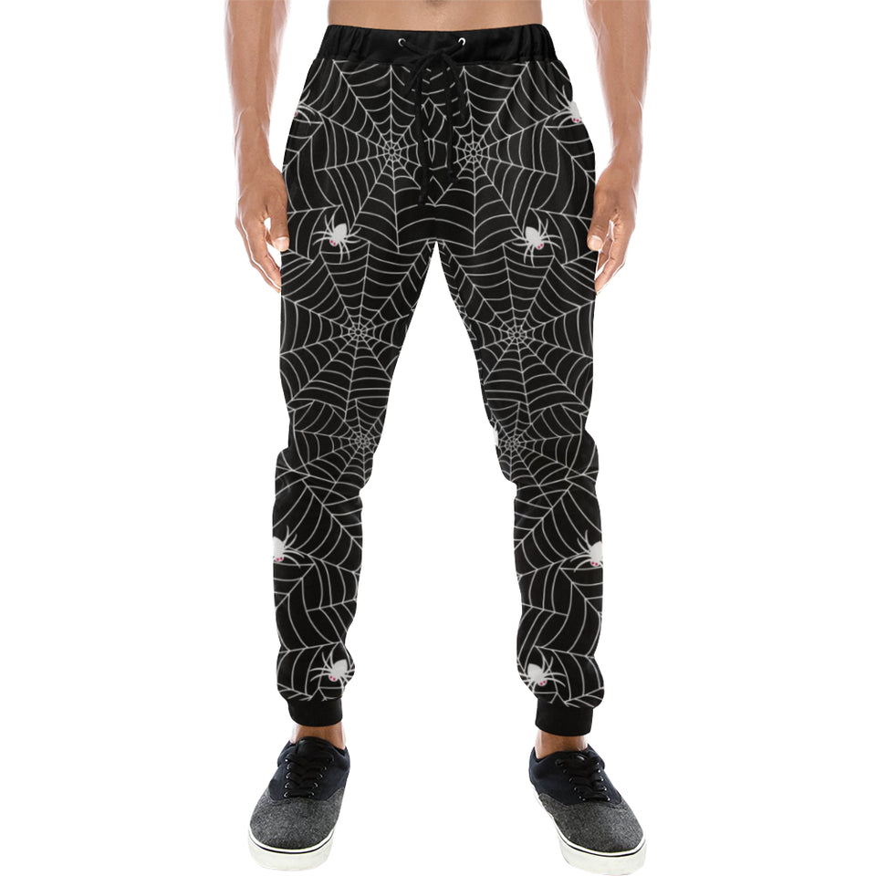 Spider web design pattern Black background white c Unisex Casual Sweatpants