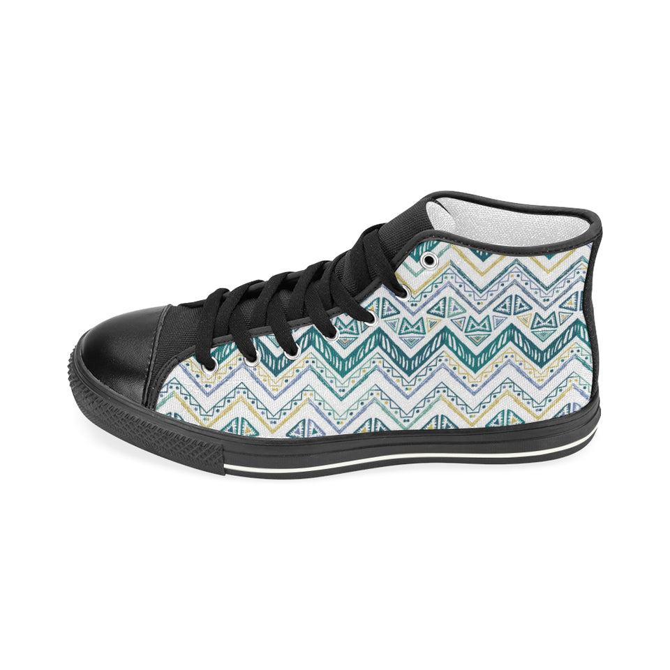zigzag  chevron paint design pattern Women's High Top Canvas Shoes Black