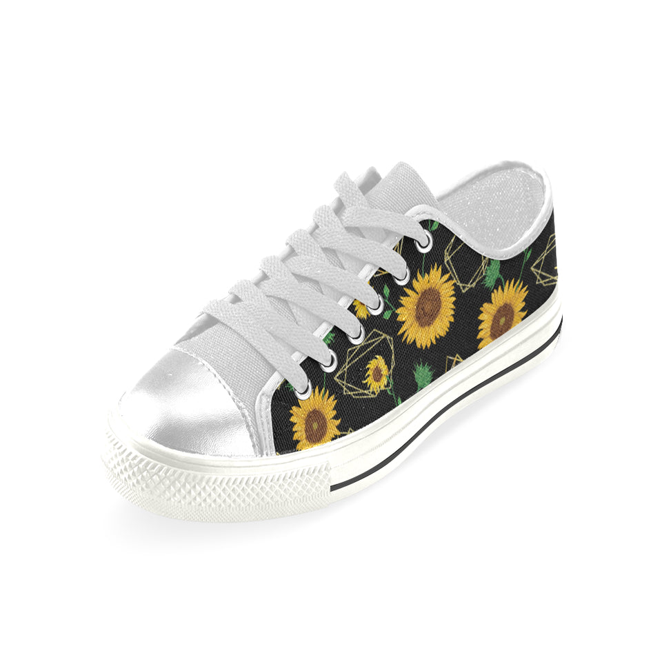sunflower golden polygonal shapes Women's Low Top Canvas Shoes White
