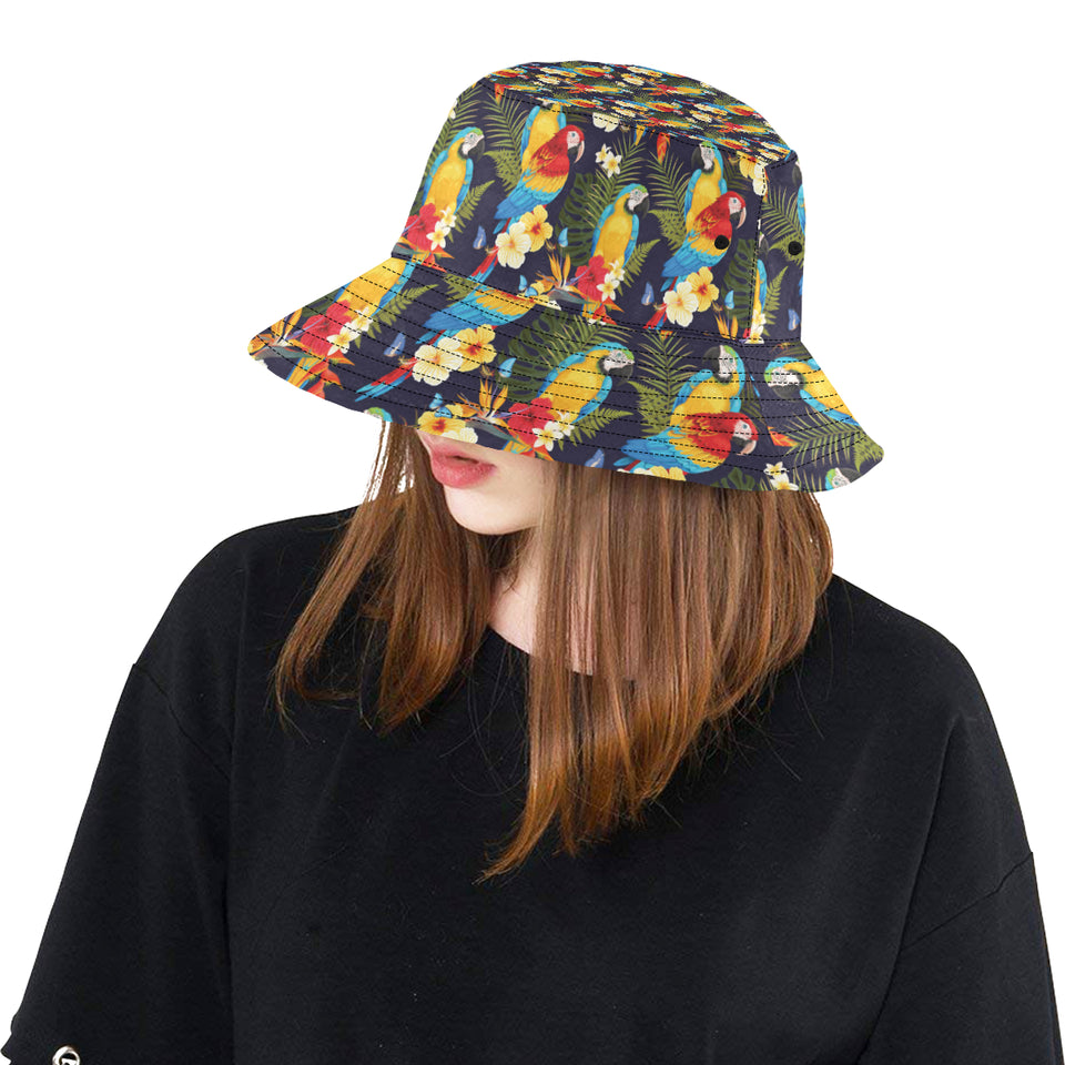 Colorful parrot flower pattern Unisex Bucket Hat