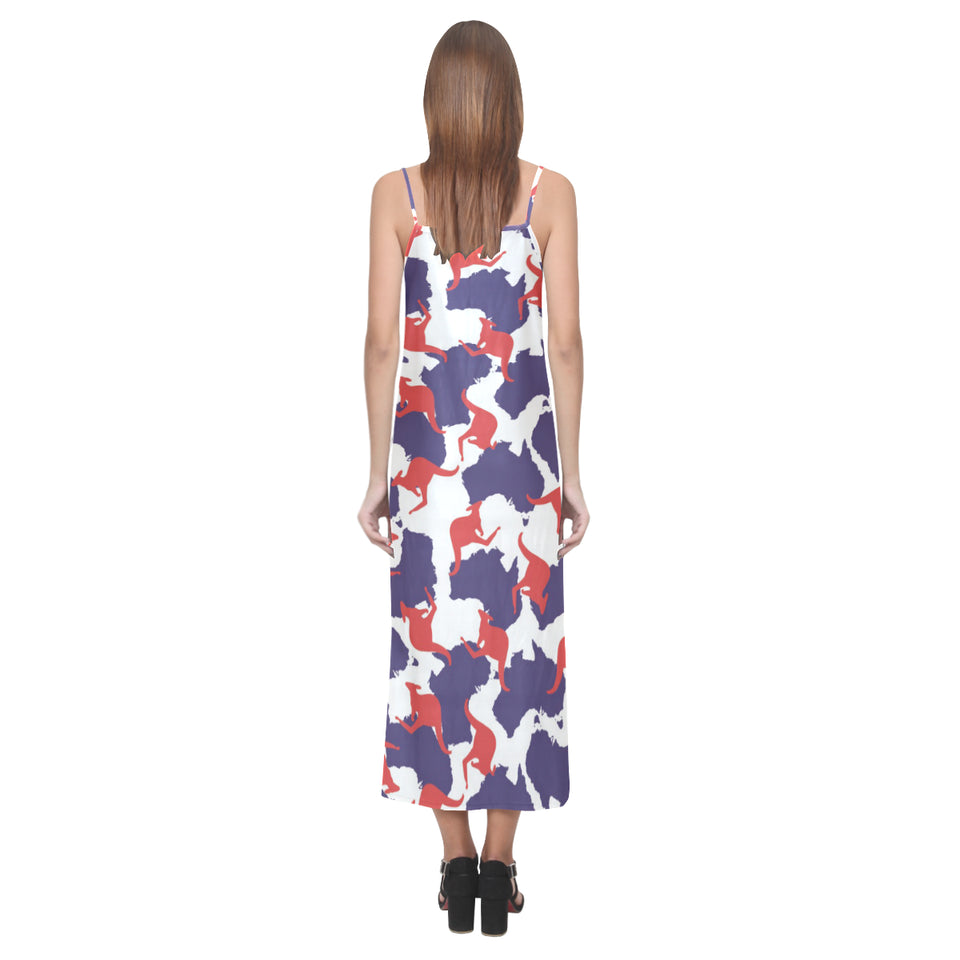 Kangaroo Australian pattern V-Neck Open Fork Long Dress