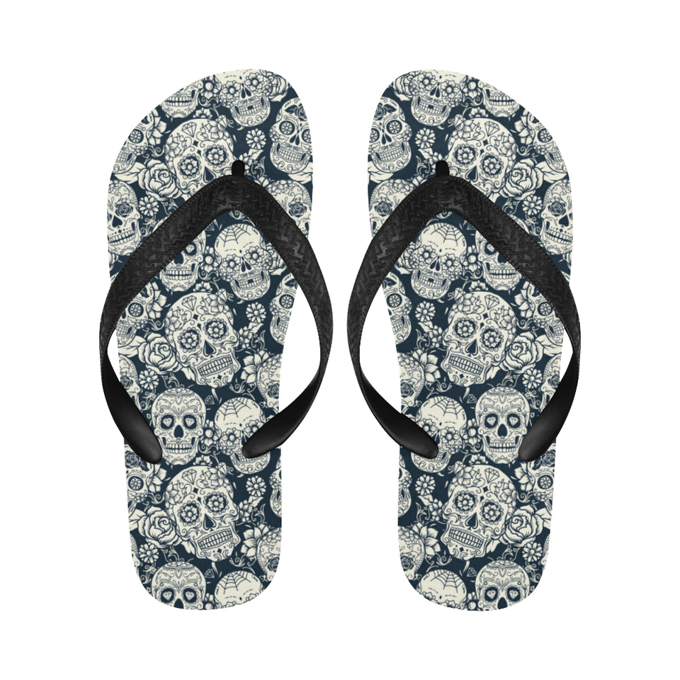 Sugar skull black white pattern Unisex Flip Flops