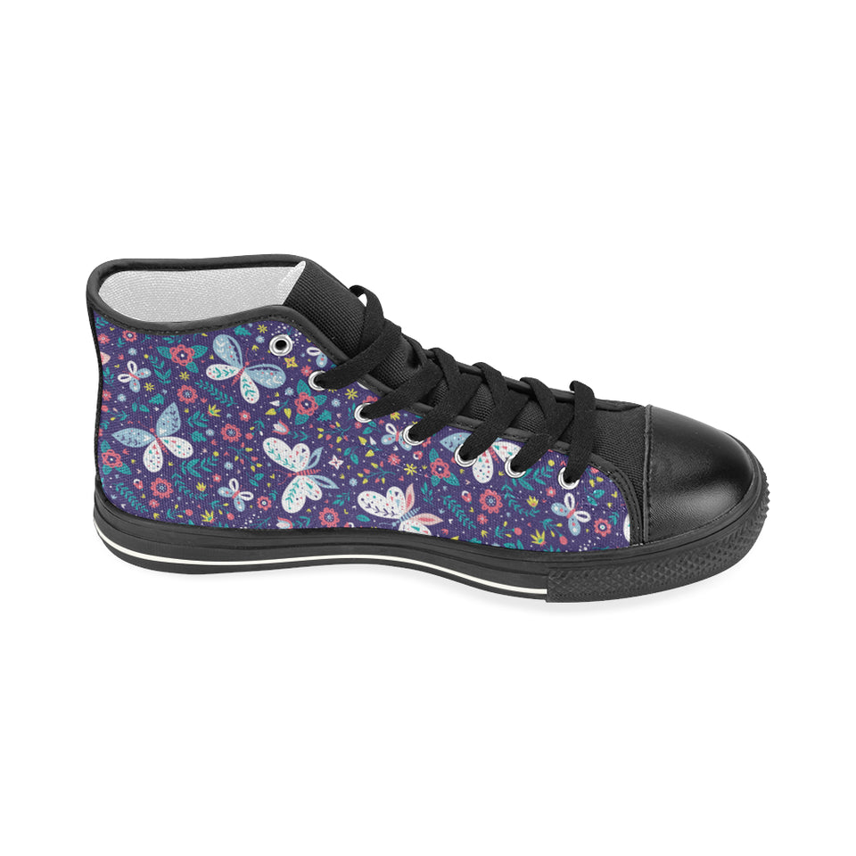 Colorful butterfly flower pattern.eps Women's High Top Canvas Shoes Black