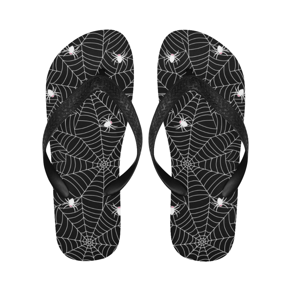 Spider web design pattern Black background white c Unisex Flip Flops
