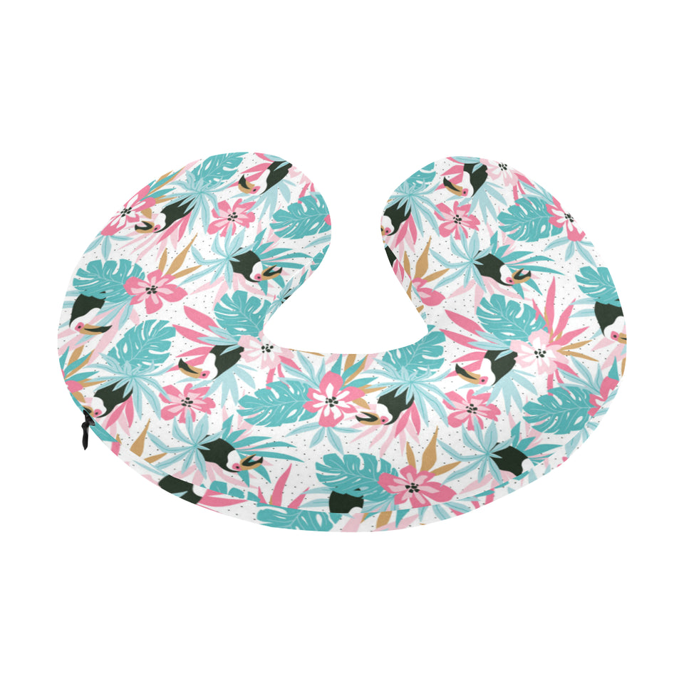 Toucan tropical flower leave pattern U-Shaped Travel Neck Pillow
