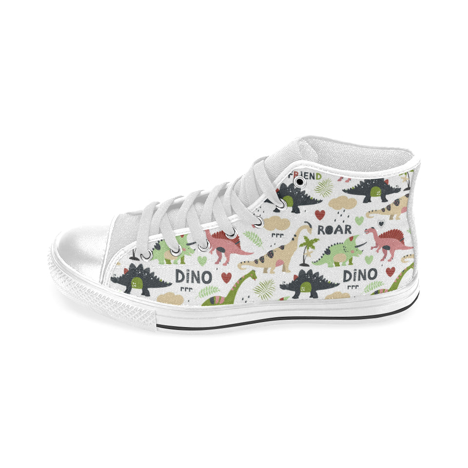 Cute dinosaurs pattern Men's High Top Canvas Shoes White