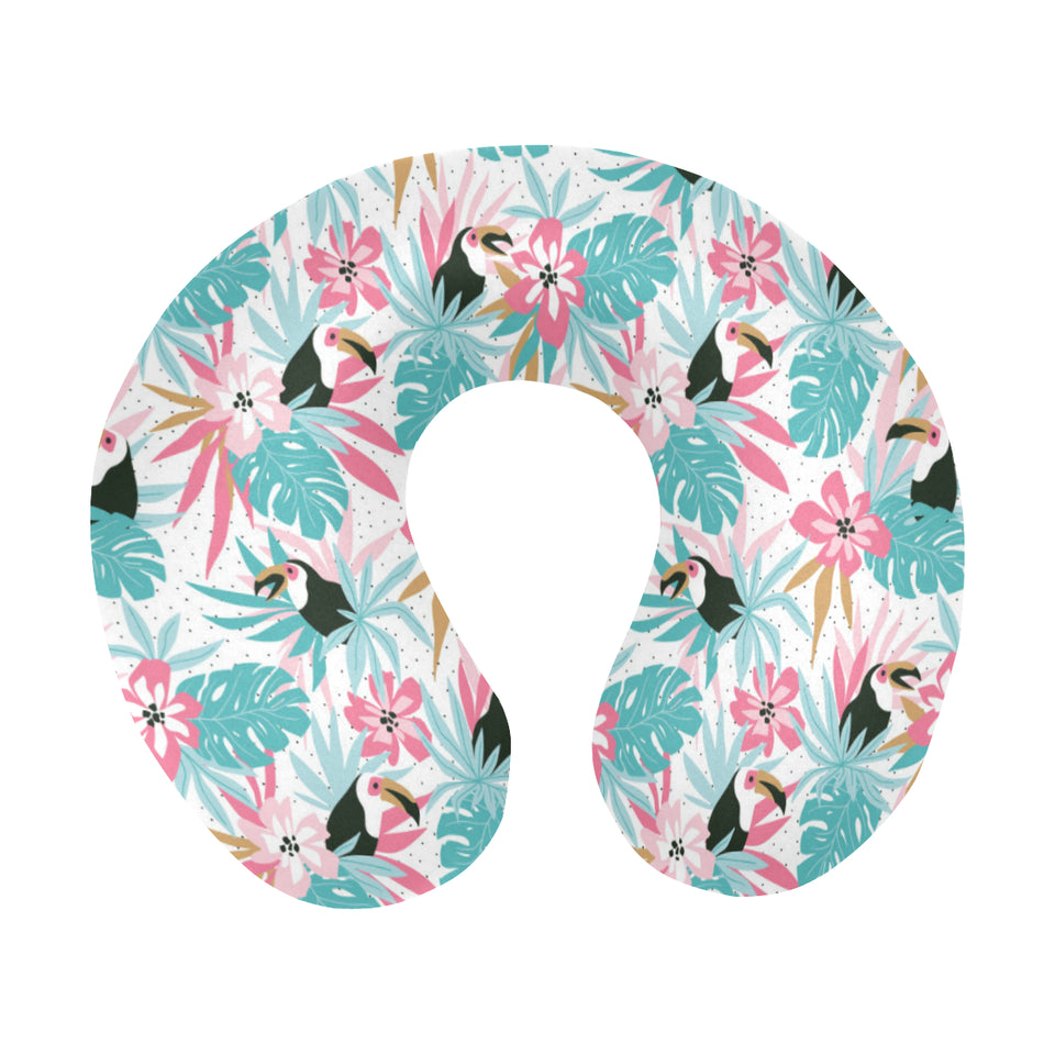 Toucan tropical flower leave pattern U-Shaped Travel Neck Pillow