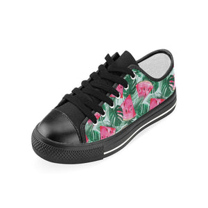 Watermelons tropical palm leaves pattern Kids' Boys' Girls' Low Top Canvas Shoes Black