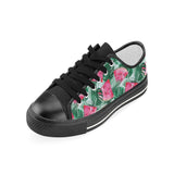 Watermelons tropical palm leaves pattern Kids' Boys' Girls' Low Top Canvas Shoes Black