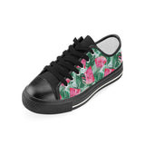 Watermelons tropical palm leaves pattern Women's Low Top Canvas Shoes Black