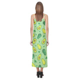 Avocado pattern green background V-Neck Open Fork Long Dress