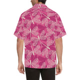 Beautiful dragonfly pink background Men's All Over Print Hawaiian Shirt
