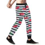 Hand drawn cherry pattern striped background Unisex Casual Sweatpants