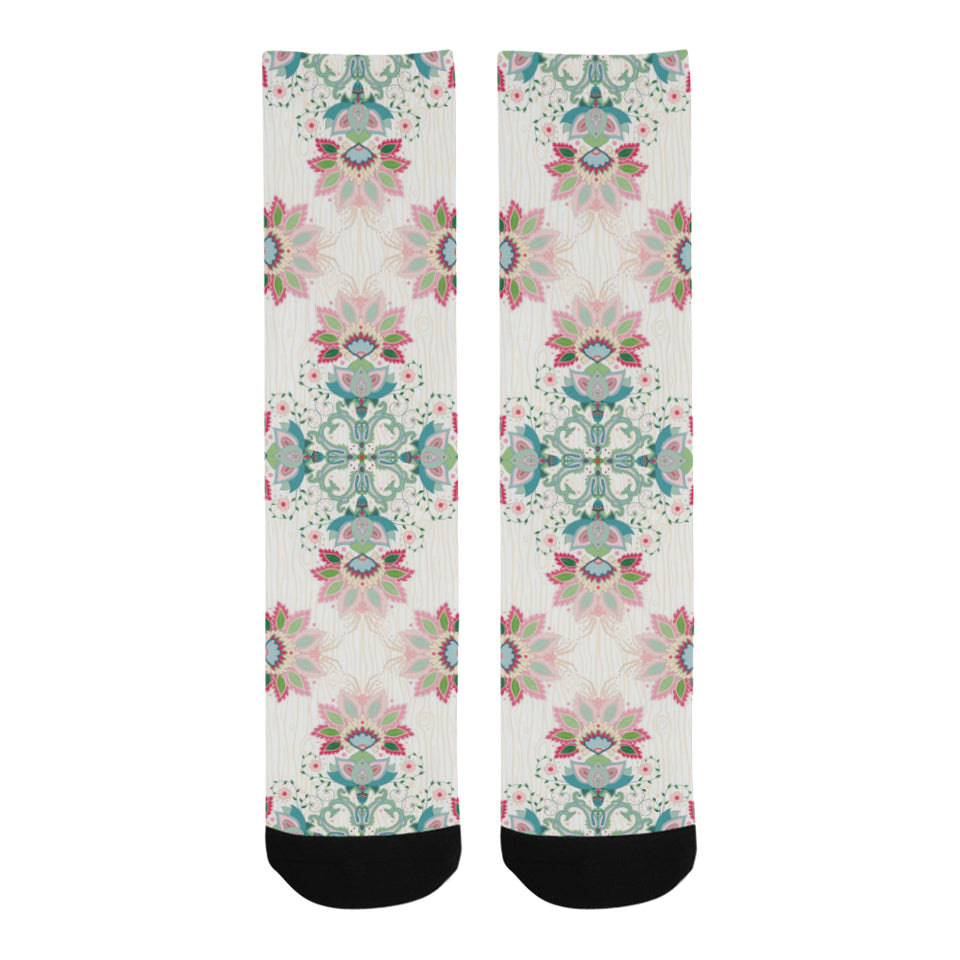Square floral indian flower pattern Crew Socks