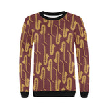 Hand drawn gold saxophone red background Women's Crew Neck Sweatshirt