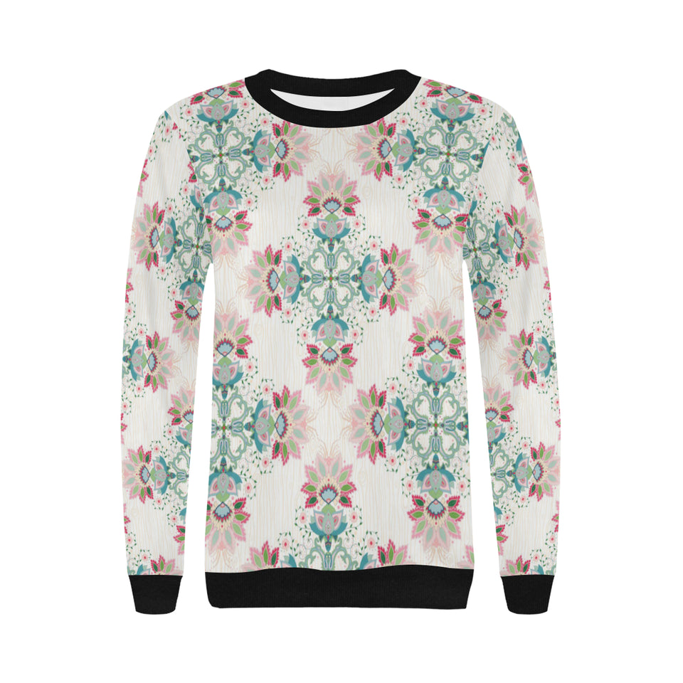 Square floral indian flower pattern Women's Crew Neck Sweatshirt